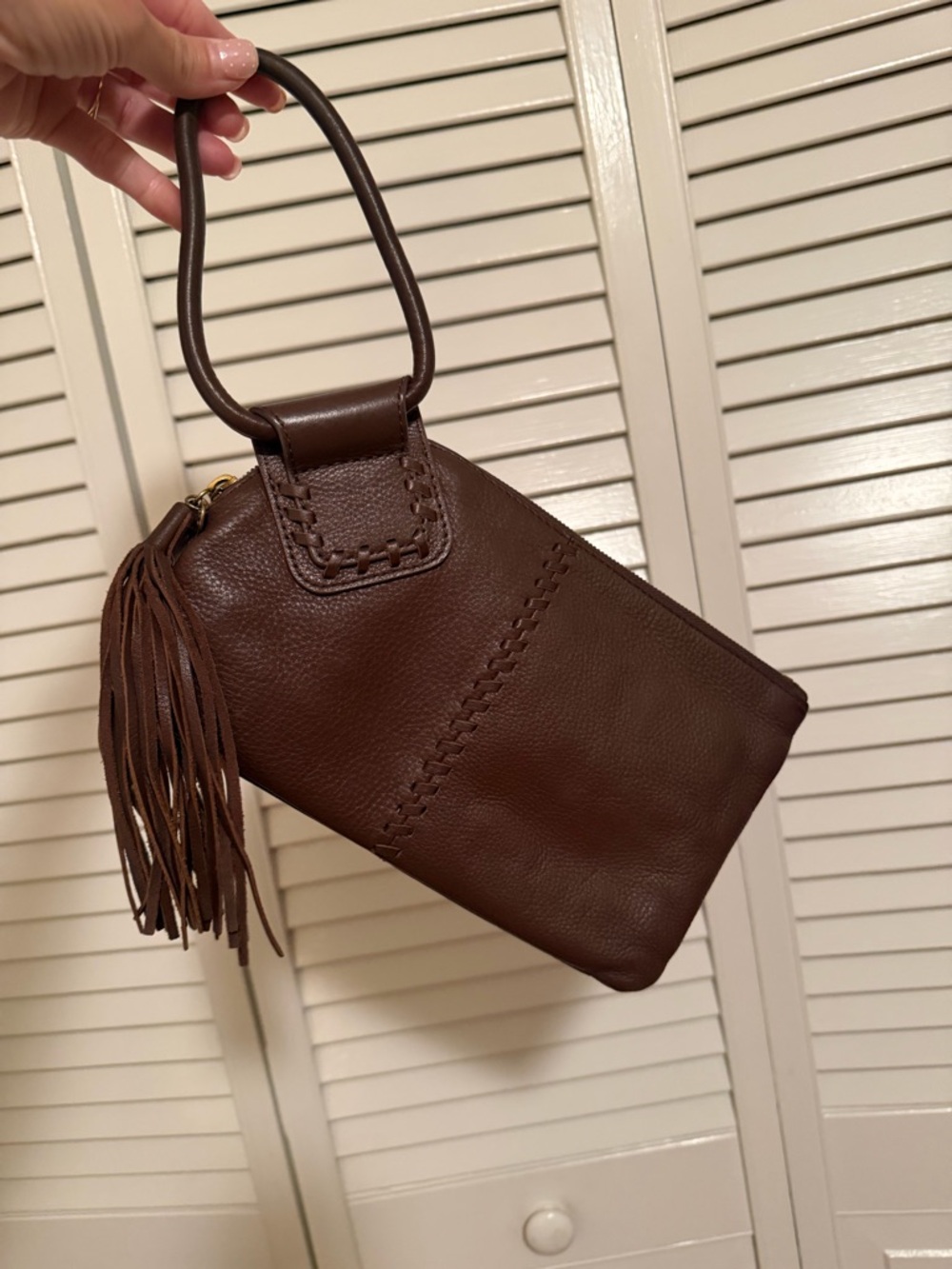 HOBO Brown Pebbled Leather Wristlet Clutch with Tassel Ring Handle - Picture 6 of 11